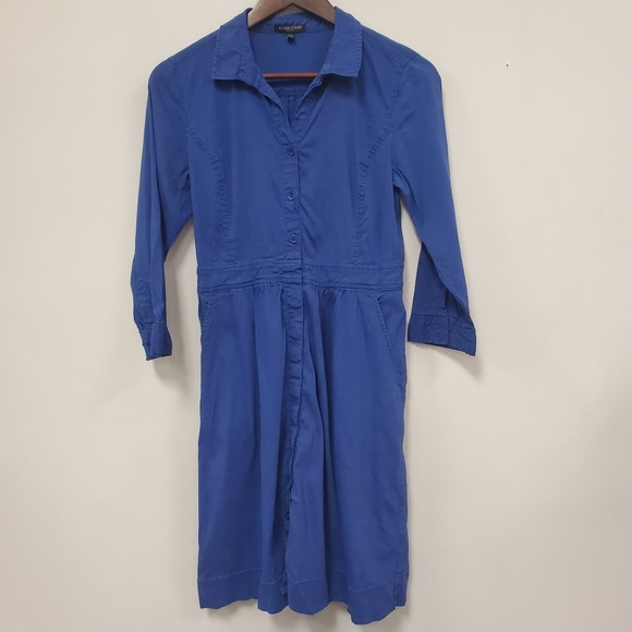 Eileen Fisher Dresses & Skirts - Eileen Fisher Linen Blend Shirt Dress Small Petite Button Front Blue Long Sleeve